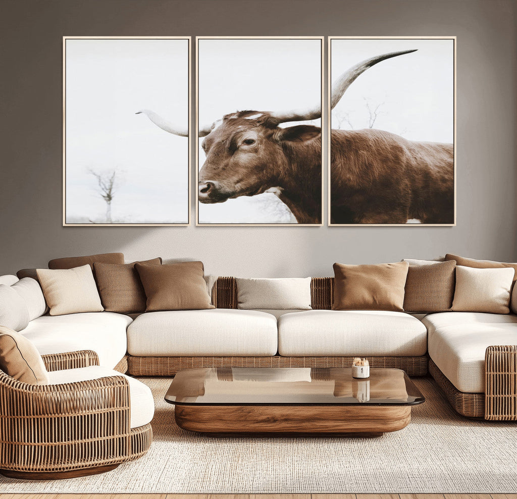 Rustic Bull Wall Art Canvas Print, Modern Longhorn Farmhouse Animal Decor