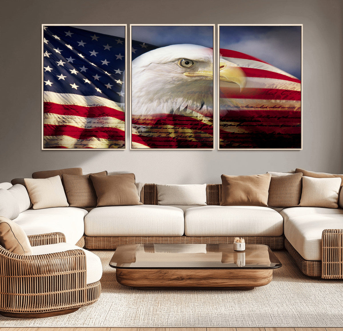 American Flag Eagle Symbol Wall Art Canvas Print, Patriotic American Flag Eagle Wall Art