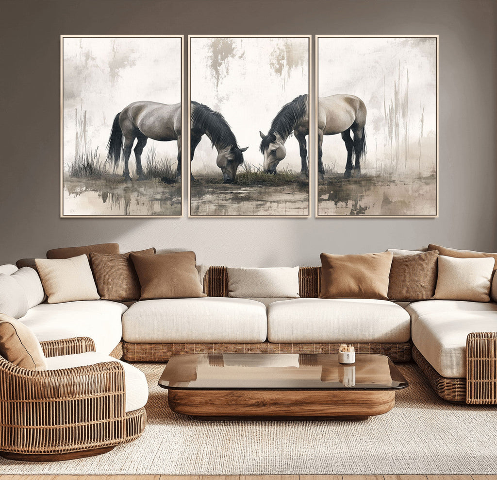 Chinese Ink Style Vintage Horses Wall Art Canvas Print