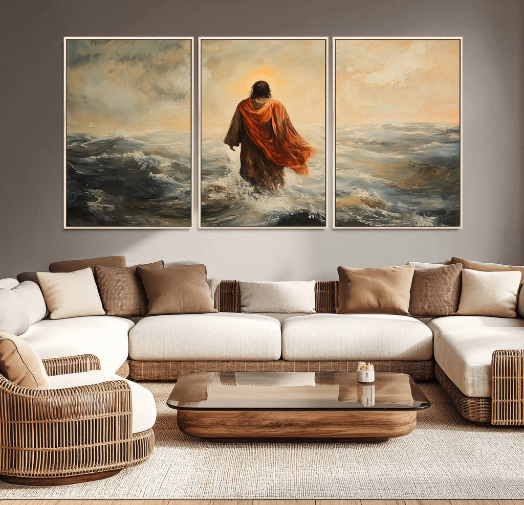 Jesus Walking on Water, Christian Wall Art, Jesus Christ Oil Painting Style Print