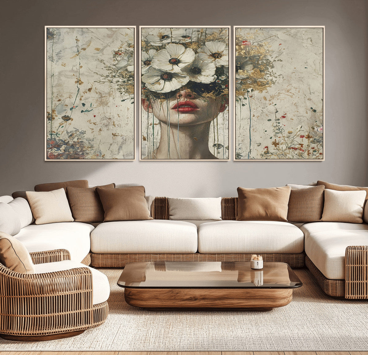 Abstract Floral Women Pastel Wall Art Canvas Print