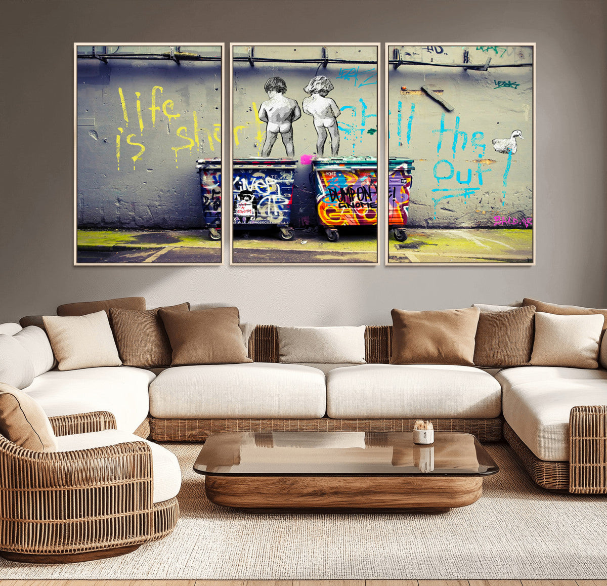 Banksy Life is Short Wall Art, Iconic Graffiti Street Art Canvas Print