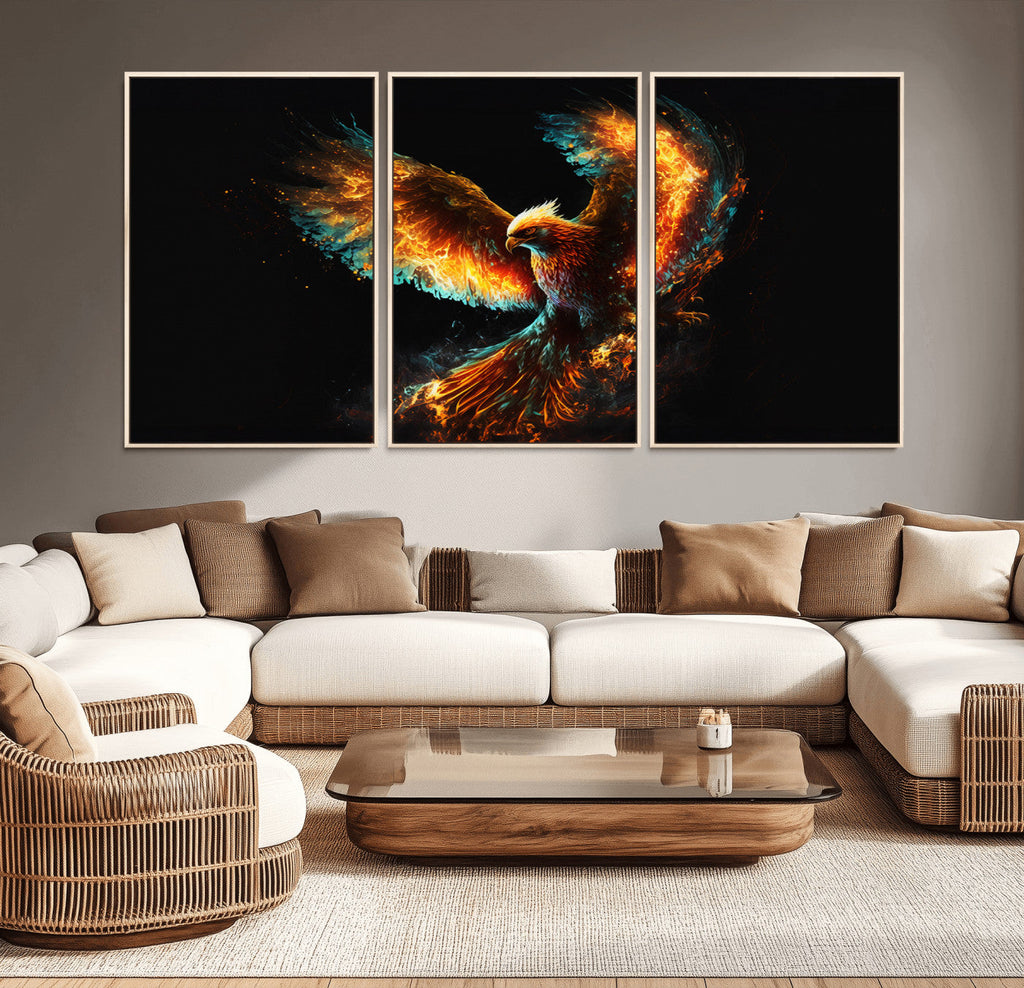 Fiery Phoenix Canvas Print | Ready to Hang Wall Art | Bold Fantasy Decor