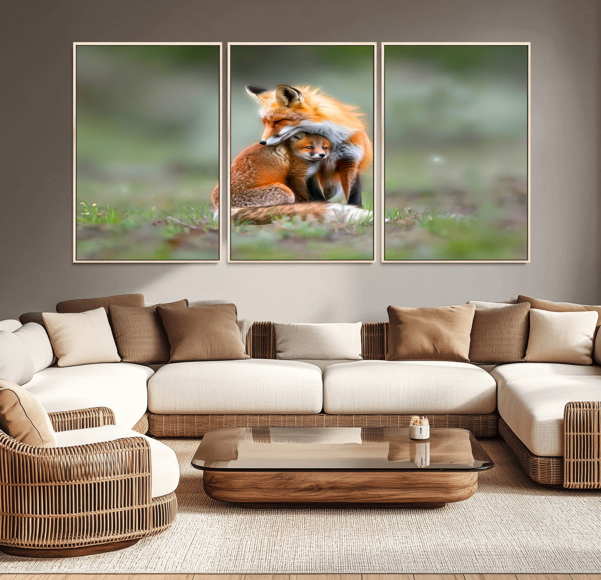 Heartwarming Fox and Baby Cub Wall Art | Canvas Print of Foxes in Nature