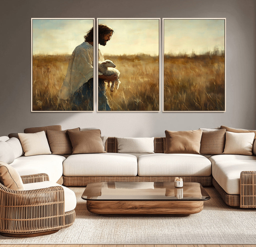 Jesus the Good Shepherd Wall Art Canvas Print, Inspirational Christian Religious Print for Prayer Room