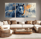 Abstract Blue Horse Wall Art Print Canvas | Western Horse Wall Art for Farmhouse Decor