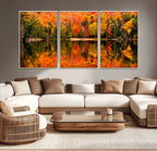 Forest Reflection Art | Autumn Forest Reflection Wall Art | Triptych Canvas Print