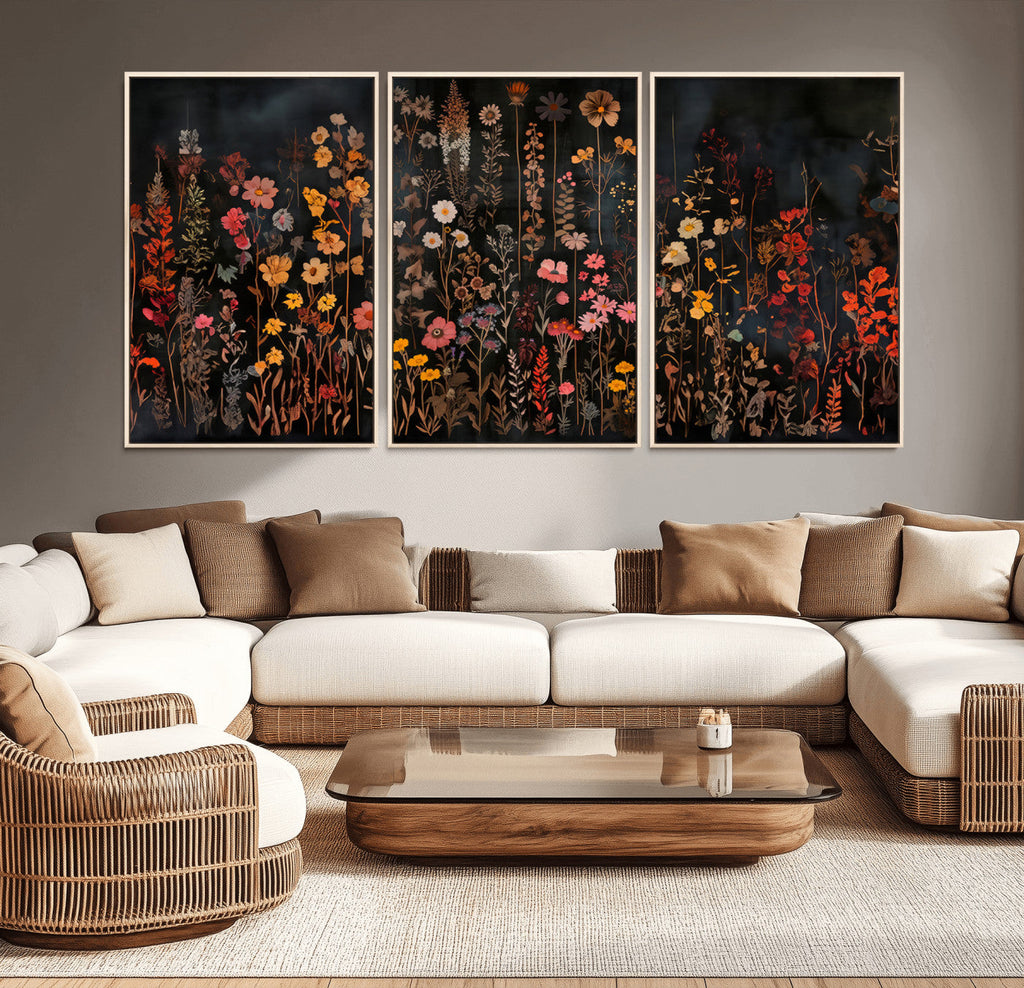 Large Floral Painting Print Illustration Flowers Canvas Wall Art