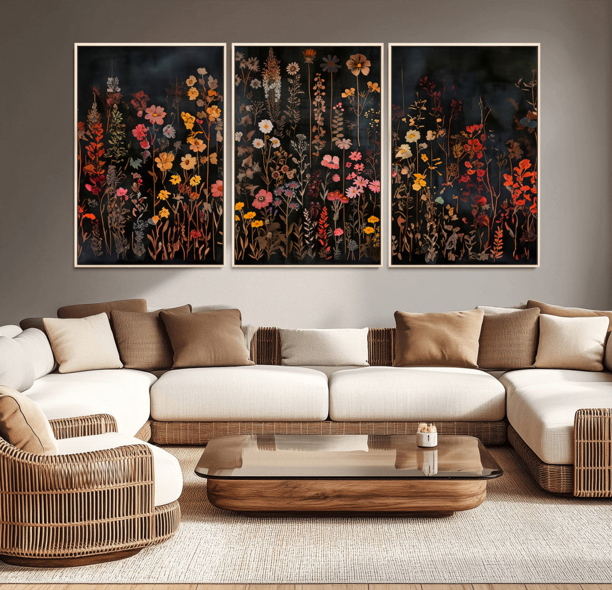 Large Floral Painting Print Illustration Flowers Canvas Wall Art