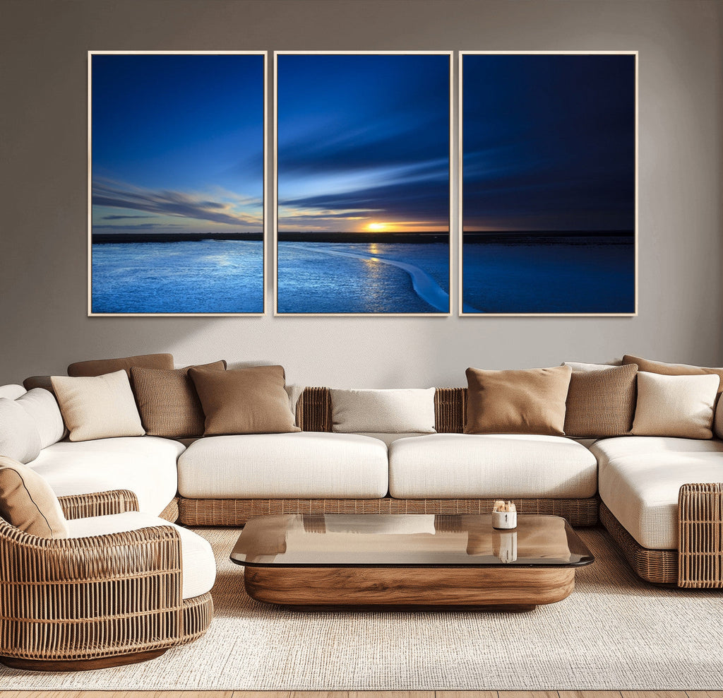 Blue Sunset Ocean Canvas Wall Art Print | Serene Coastal Horizon