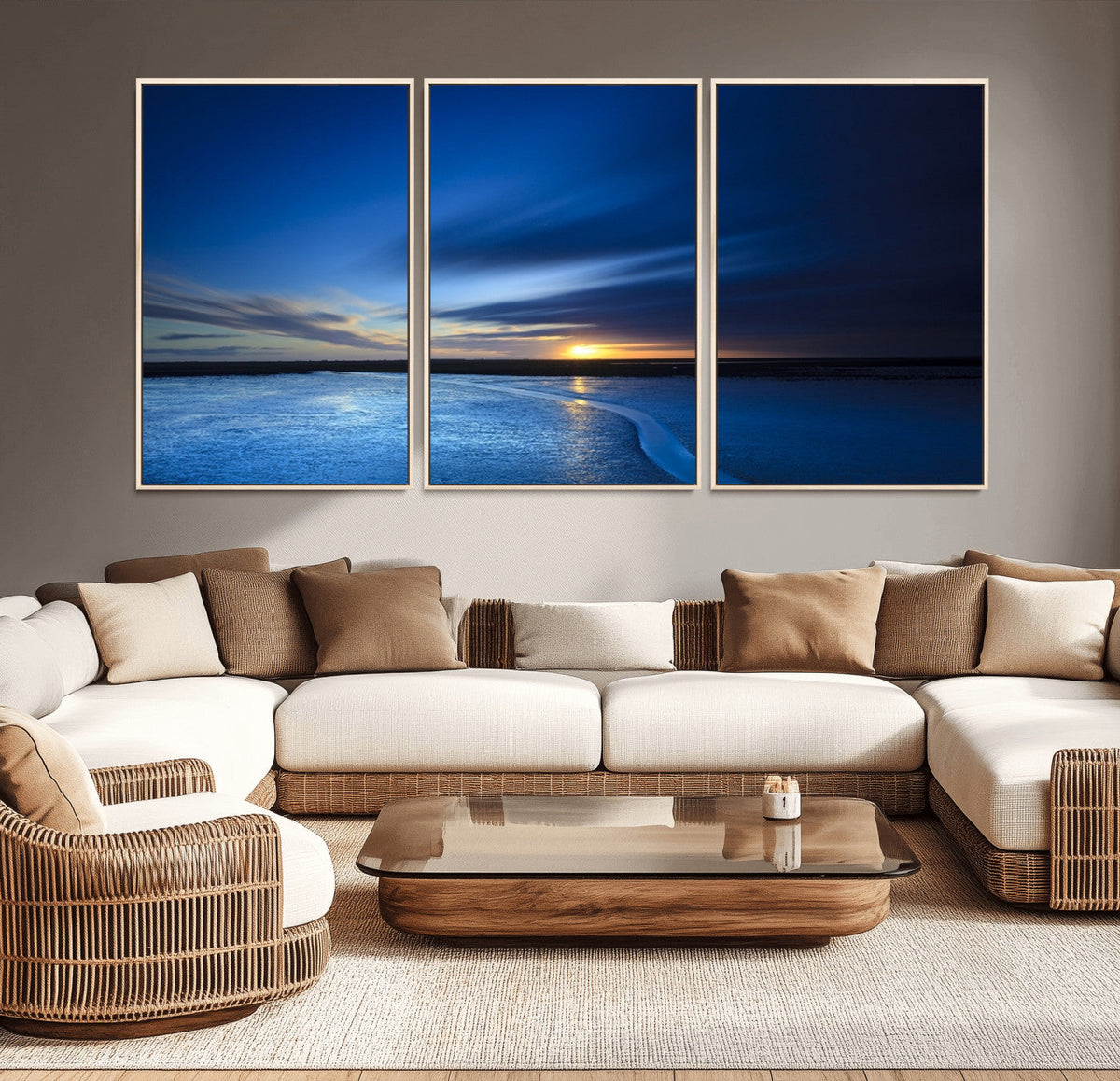 Blue Sunset Ocean Canvas Wall Art Print | Serene Coastal Horizon
