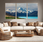 Mount Cook and Lake Pukaki Canvas Wall Art Print | Majestic Snow Capped Peaks