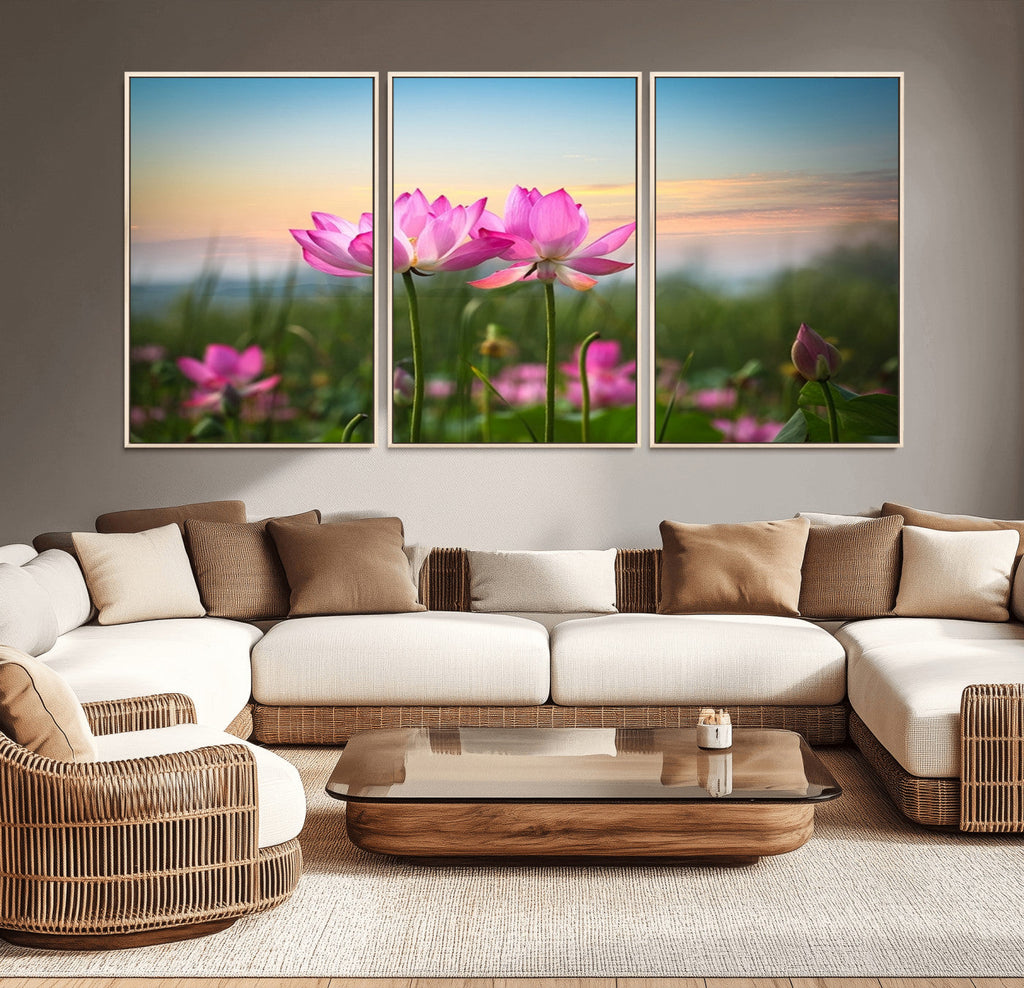 Pink Flower on the Mountain Canvas Print, Framed Pink Flower Canvas Wall Art