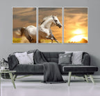 Large Wall Art Galloping White Horse at Sunset Canvas Print