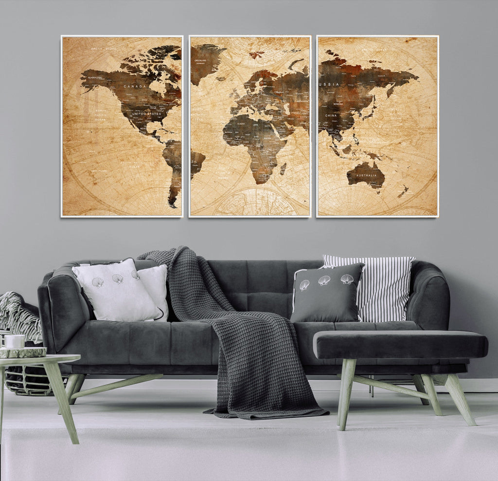 Push Pin World Map Canvas Print | Framed Travel Tracker Wall Art