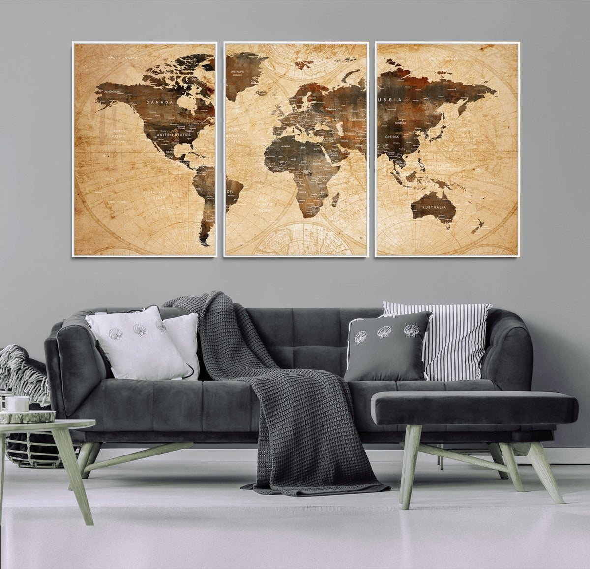 Push Pin World Map Canvas Print | Framed Travel Tracker Wall Art