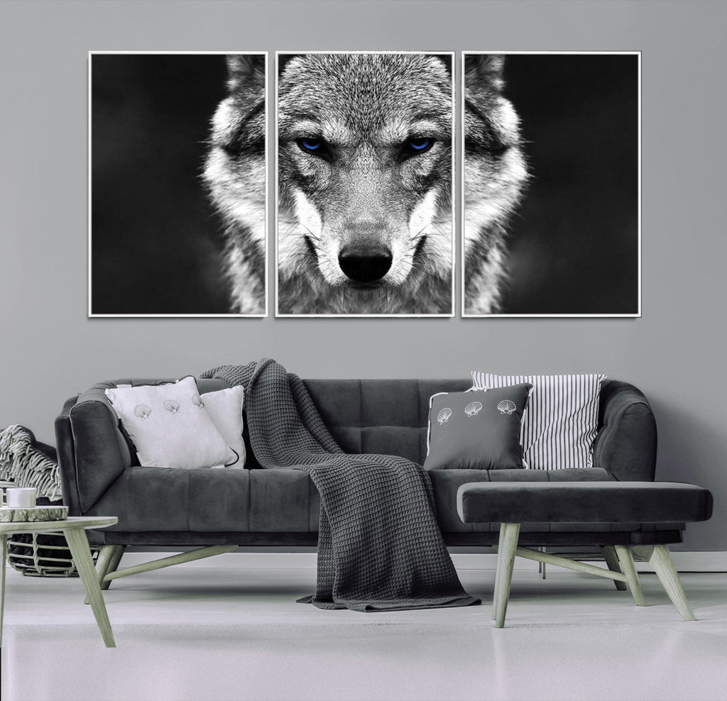 Black and White Wild Wolf Wall Art Canvas Print