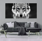 Black and White Wild Wolf Wall Art Canvas Print