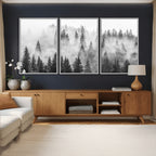 Forest Wall Art Print | Foggy Pine Forest Canvas Wall Art, Black and White Nature Decor