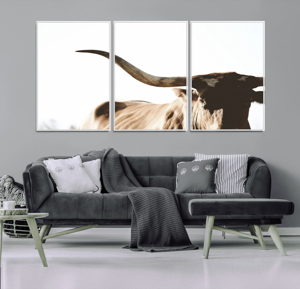 Texas Longhorn Wall Art Canvas Print, 3-Panel