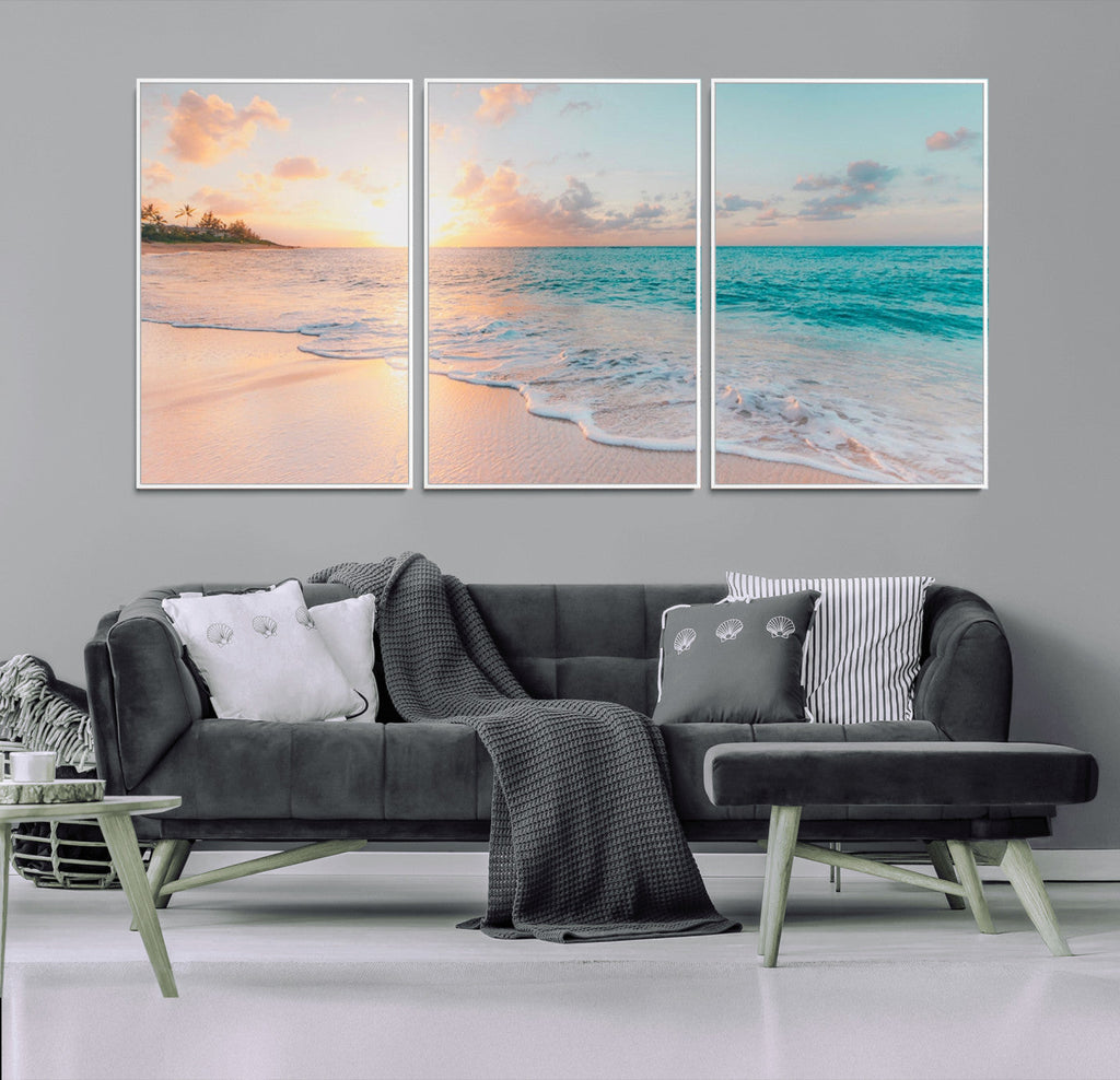 Beach Wall Art, Stunning Ocean Sunset Canvas Print with Coastal Design for Relaxing Home Decor