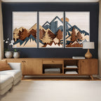 Rustic Abstract Wood Panel Effect Canvas | Mountain Range Top Wood Wall Art Canvas Print