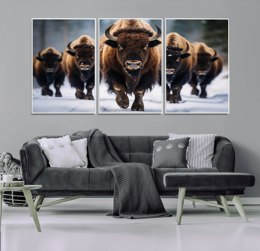 Buffalo Wall Art Canvas Print, American Bison Herd Wall Art