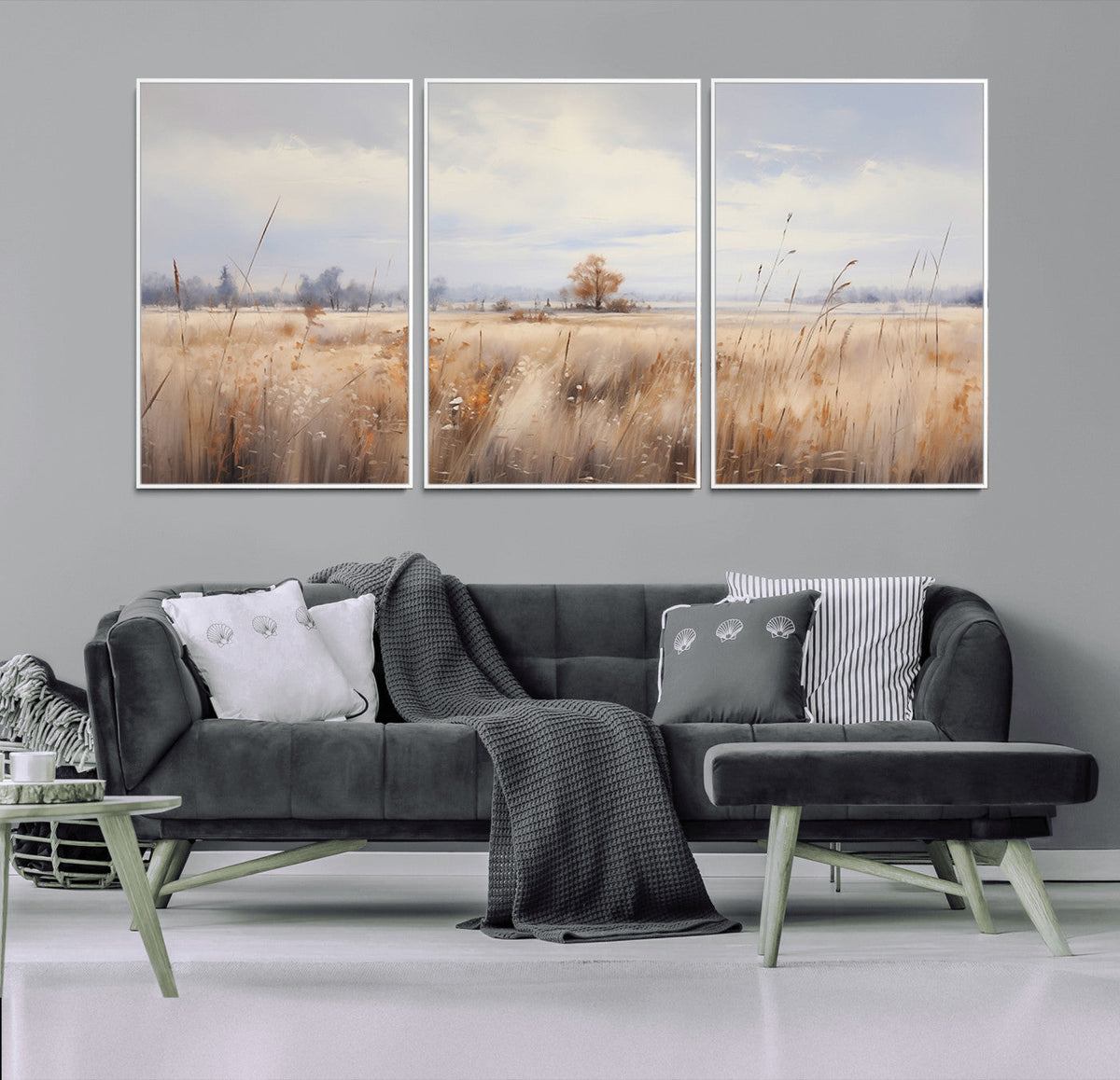 Golden Fields Wall Art Print Canvas | Serene Minimalist Landscape for Farmhouse Decor