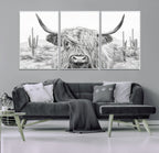 Rustic Charm, Cow Longhorn Black White Bighorn Wall Art
