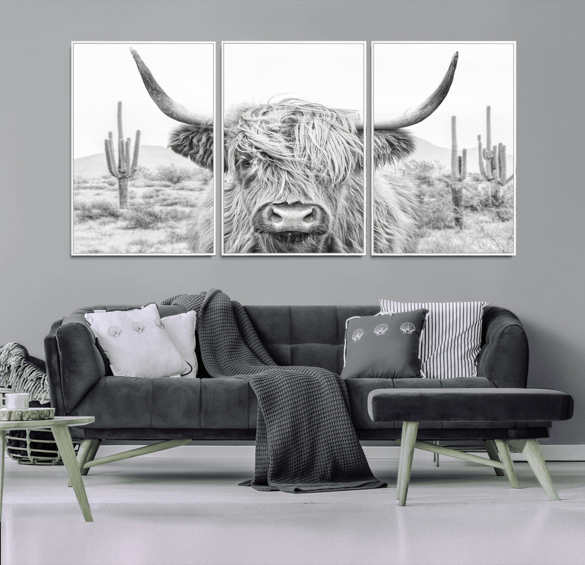 Rustic Charm, Cow Longhorn Black White Bighorn Wall Art