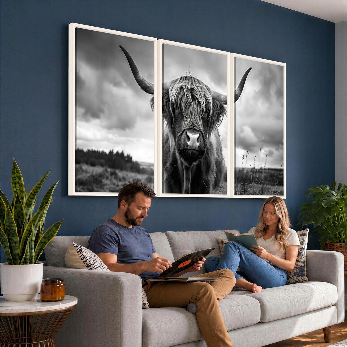 Scottish Cow Wall Art Canvas Print, Longhorn Wall Art