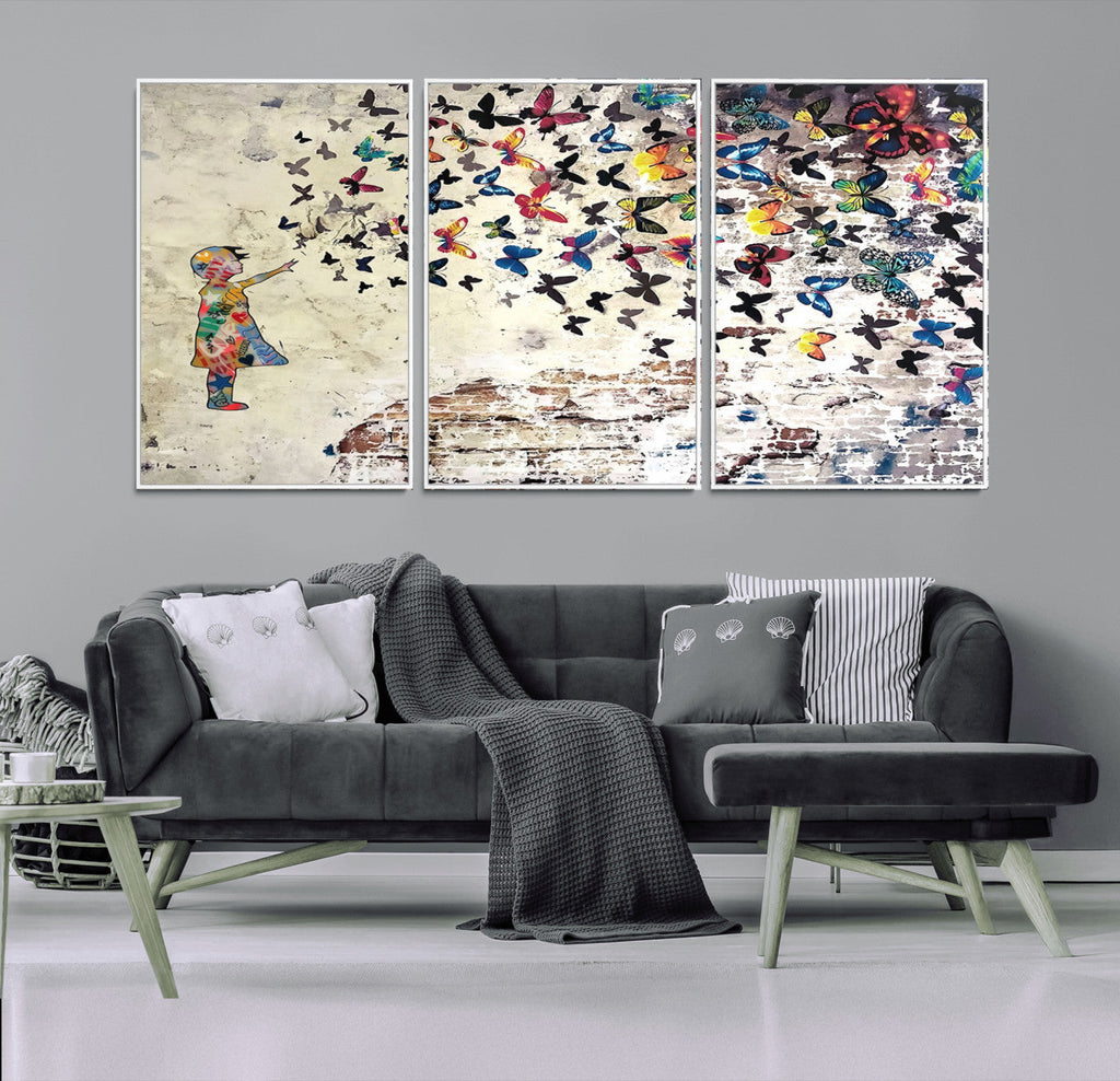 Banksy Wall Art - Banksy Girl Butterfly Graffiti Wall Art