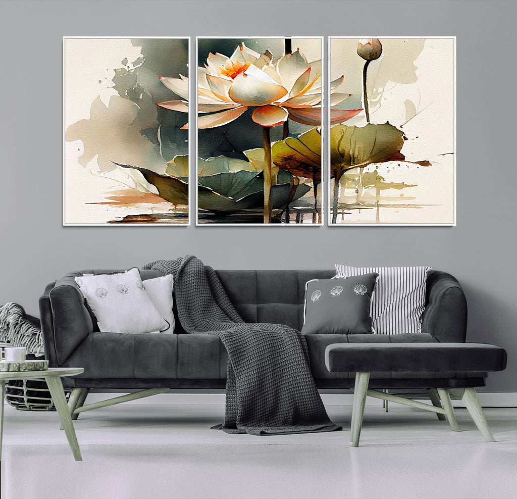 Lotus Flower Watercolor Canvas Print | A Symbol of Serenity and Growth in Soft Watercolors