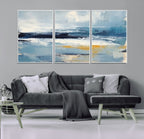 Abstract Ocean Canvas Wall Art - Coastal Blue and Gold
