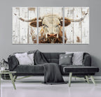 Rustic Longhorn Bull Wall Art Canvas Set