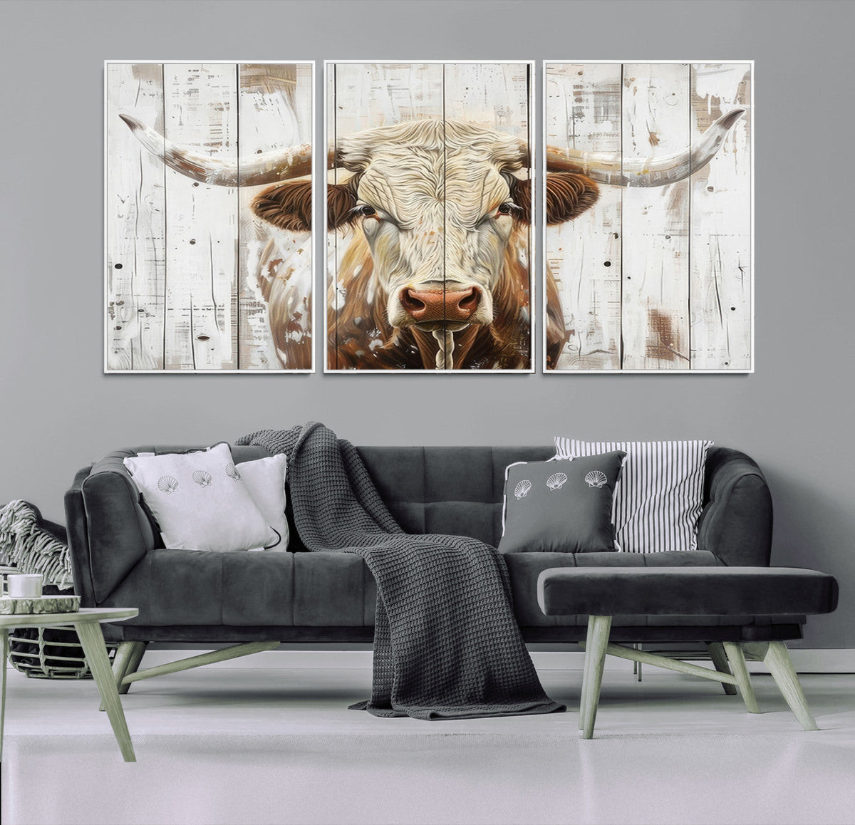 Rustic Longhorn Bull Wall Art Canvas Set