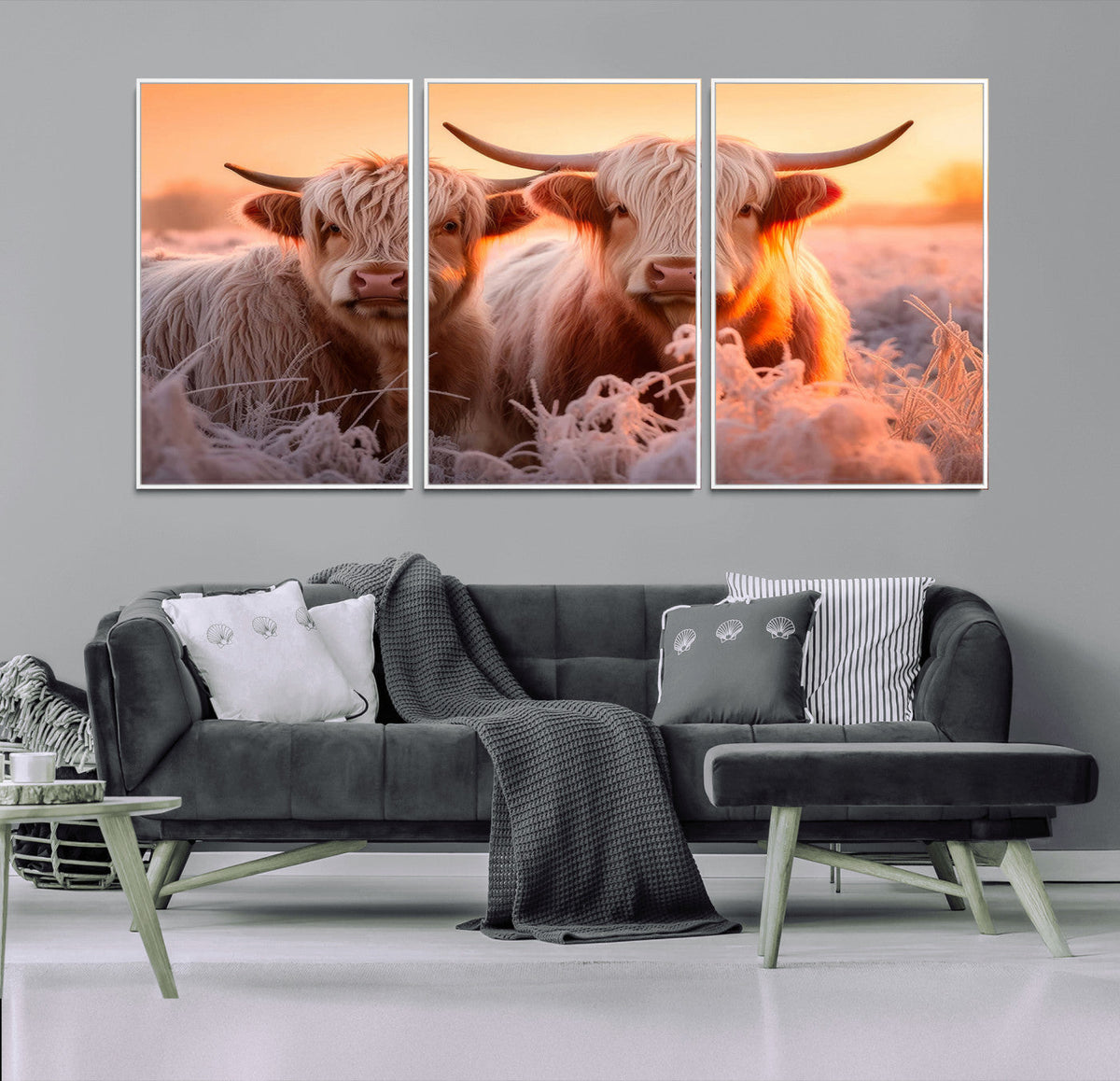 Highland Cows at Sunrise Wall Art Canvas Set