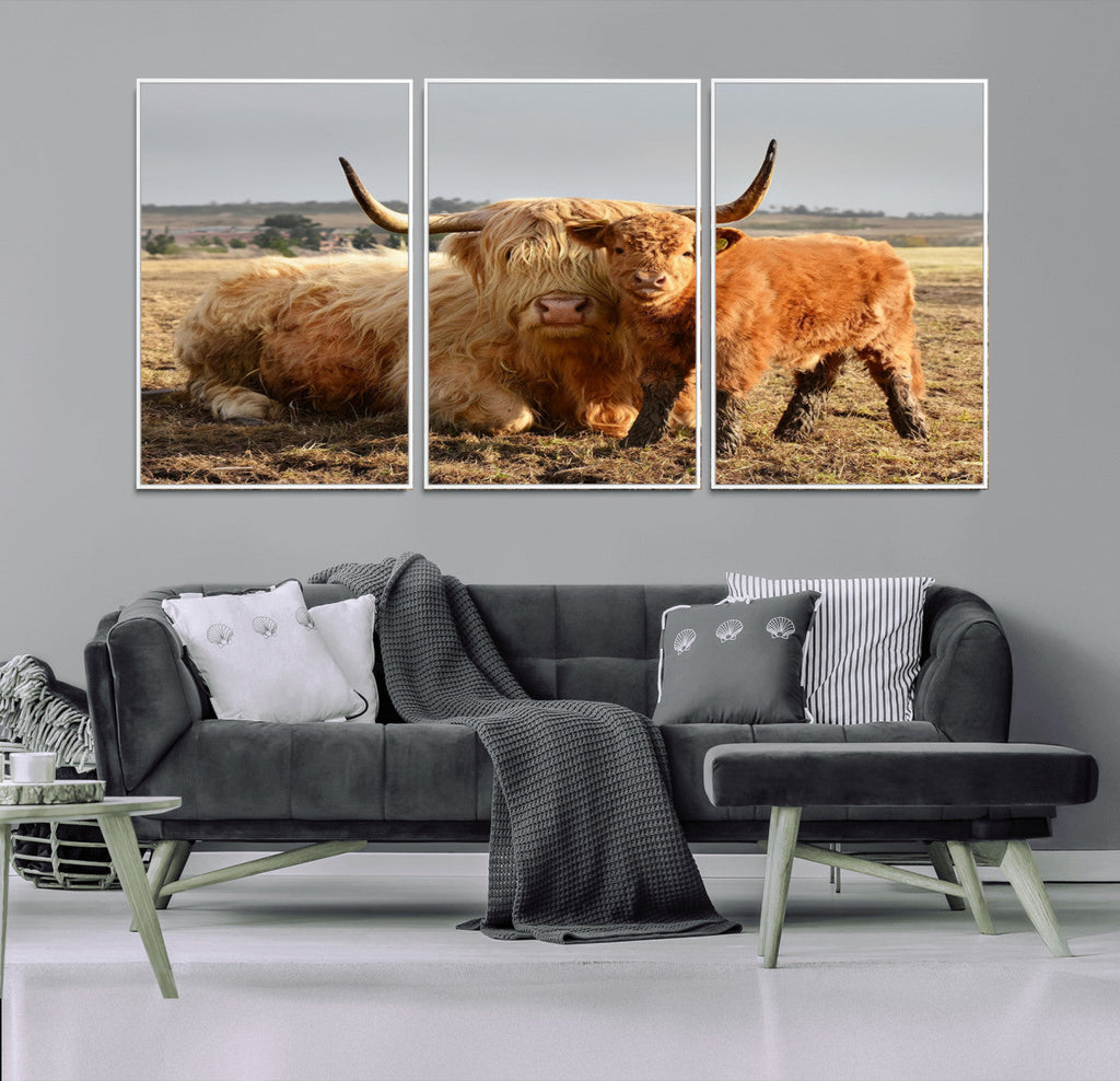 Highland Cow Canvas Wall Art Animal Print for Farm House Decor