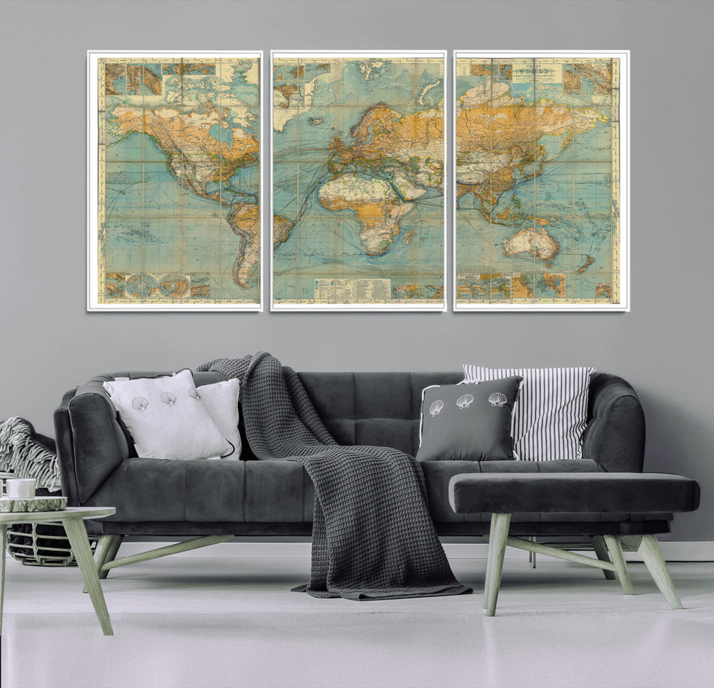 Push Pin World Map Canvas Print | Travel Tracker Wall Art for Couples