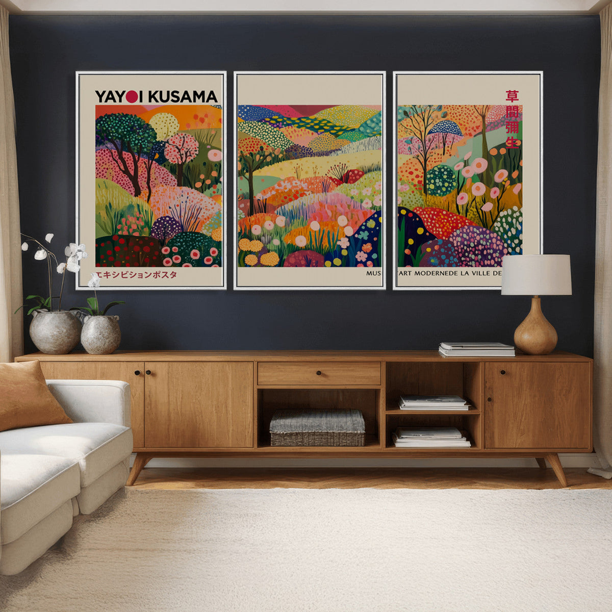 Framed Yayoi Kusama 1986 Wall Art Print | Japanese Wabi Sabi Vibrant Abstract Landscape Canvas