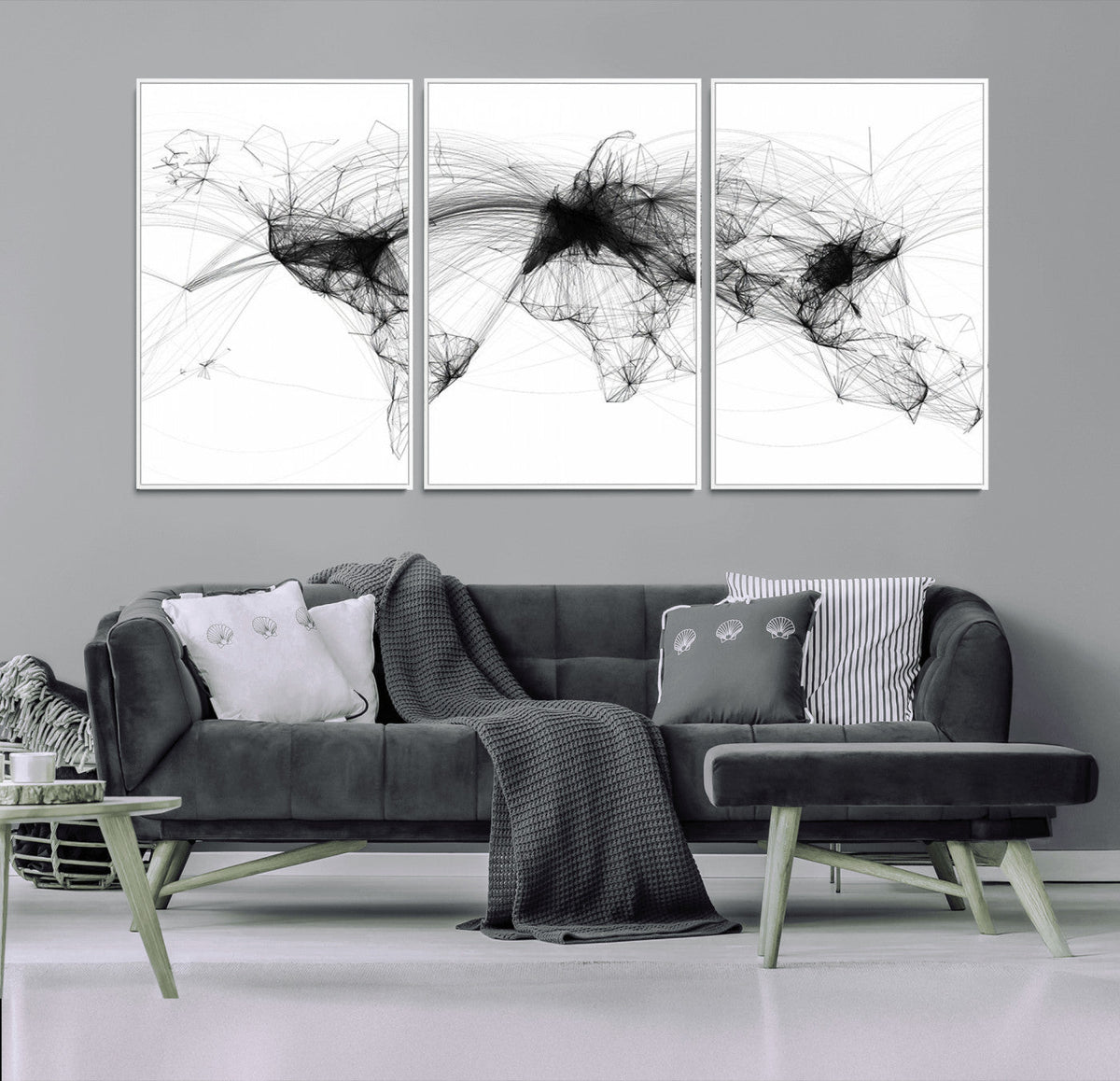 Abstract World Map Wall Art | Framed Geometric Line Canvas