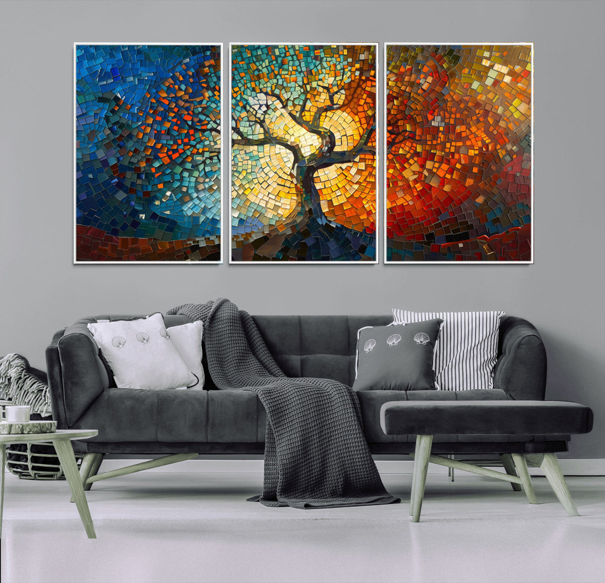 Yggdrasil Tree of Life Mosaic Stained Glass Wall Art Canvas Print