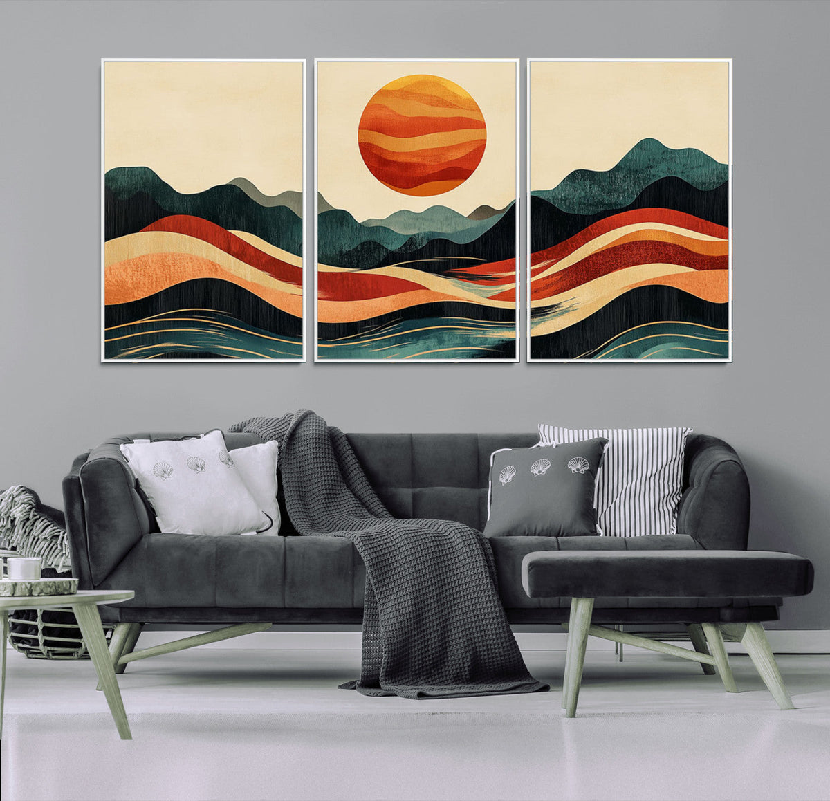 Mountain Triptych Wall Art Canvas Print | Western Boho Pine Tree Nature Print