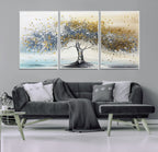 Golden and Silver Tree Wall Art | Framed Elegant Leaves Canvas