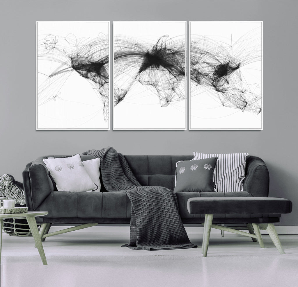 Flight Routes Air Traffic Map Canvas Wall Art, World Flight Routes Print