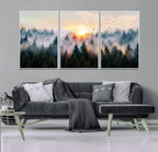 Abstract Forest Wall Art, Serene Nature Canvas Print with Misty Forest Design for Modern Home Decor