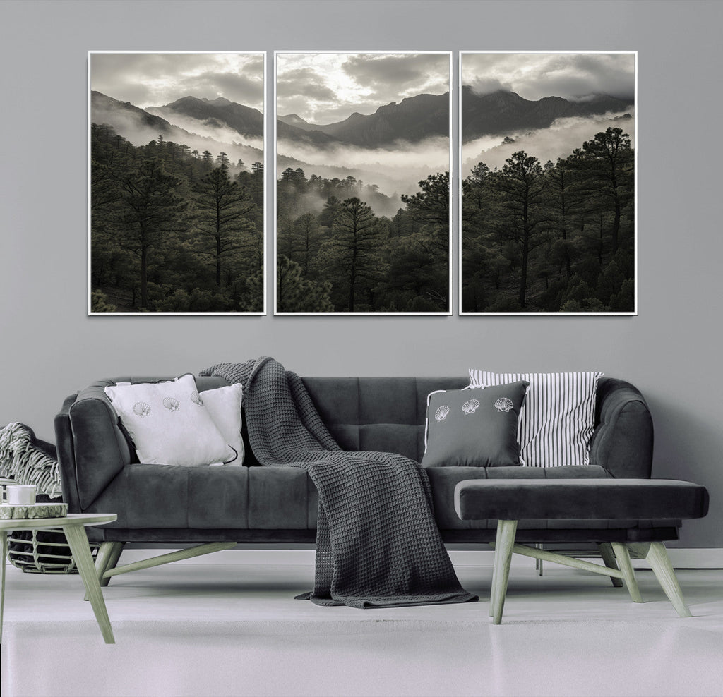 Moody Forest Wall Art | Framed Mountain Fog Canvas Artwork