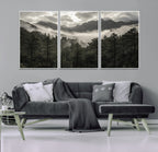Moody Forest Wall Art | Framed Mountain Fog Canvas Artwork