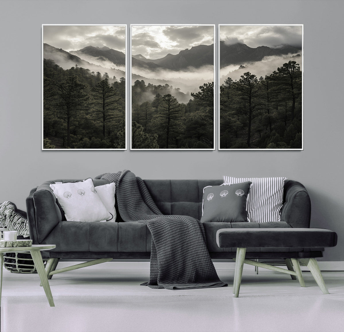 Moody Forest Wall Art | Framed Mountain Fog Canvas Artwork