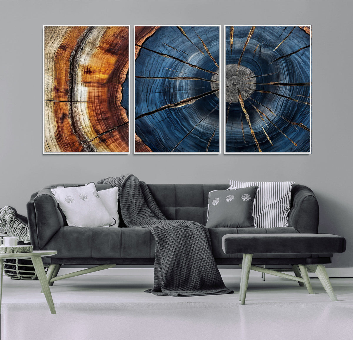 Framed Abstract Tree Ring Wall Art Print, Natural Rustic Wood Grain Canvas Print